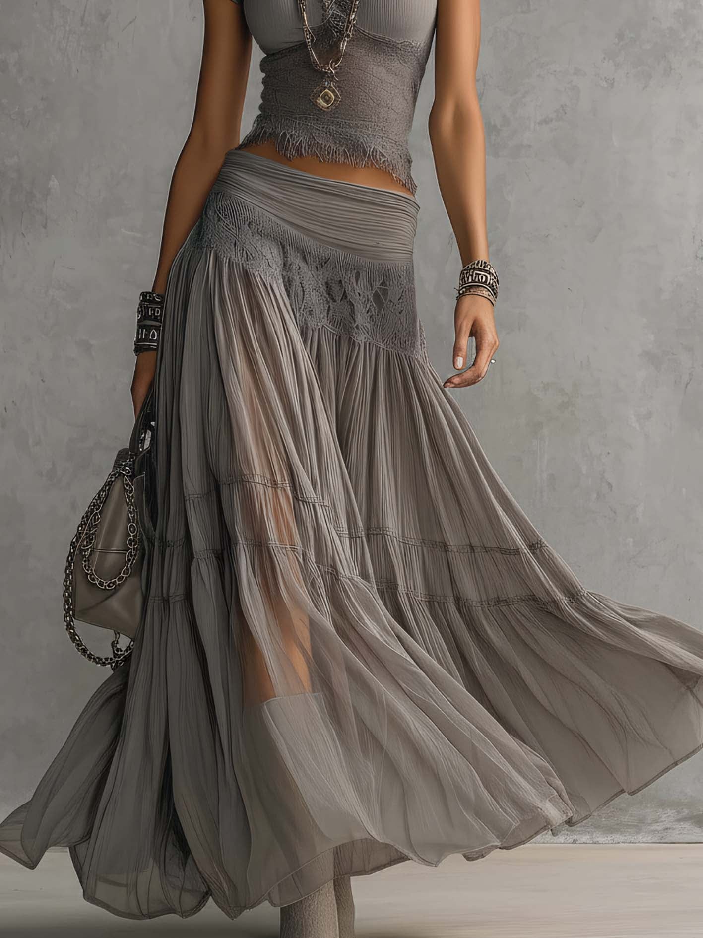 PENNY | CROP TOP AND TIERED MAXI SKIRT SET