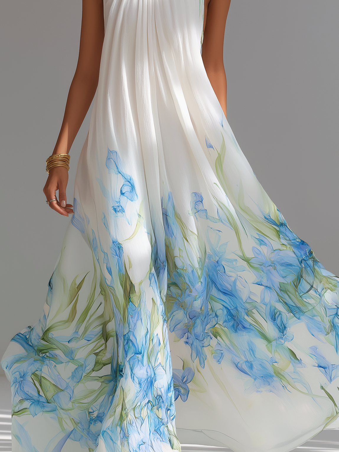 ALICE | FLORAL HALTER-NECK MAXI DRESS