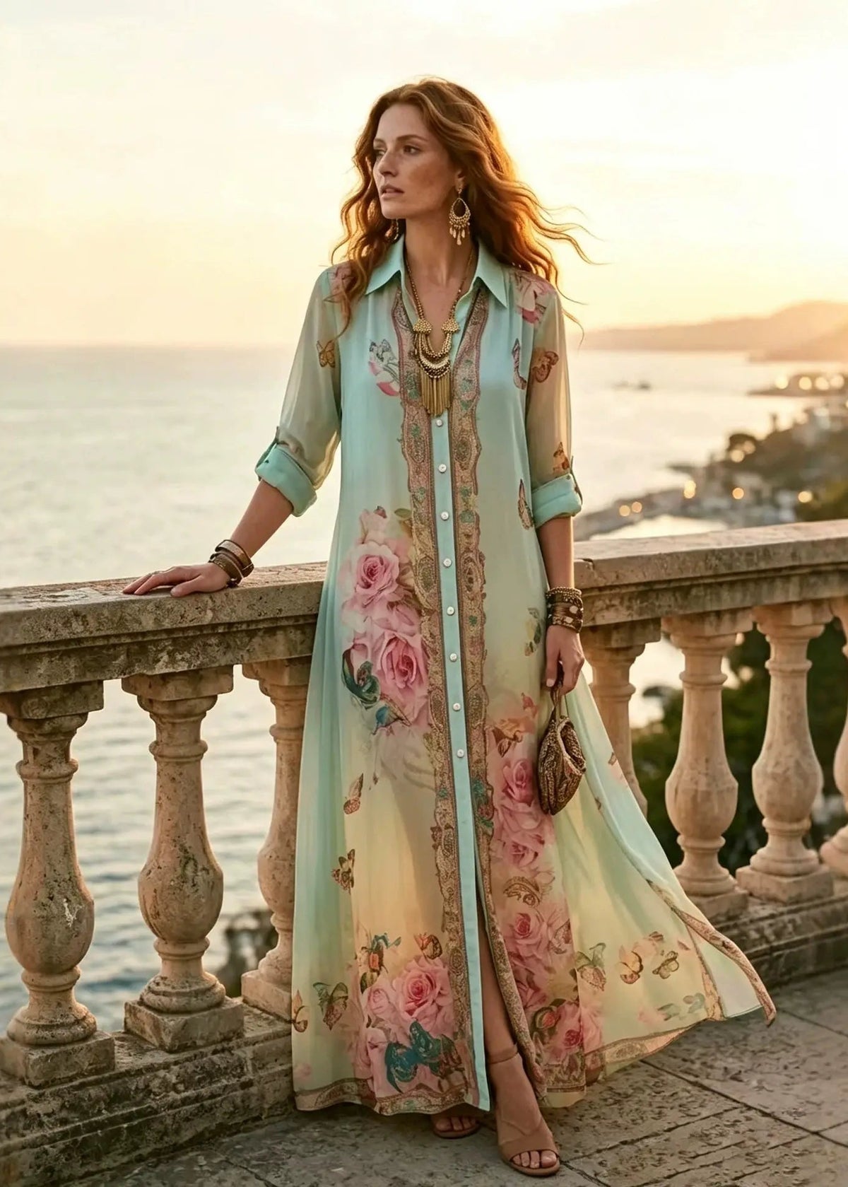 VIOLET boho floral shirt maxi dress