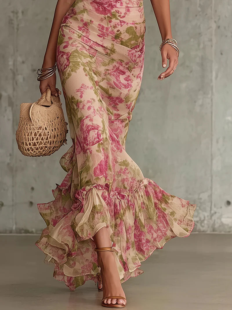 ETTA | FLORAL MERMAID MAXI DRESS WITH PUFF SLEEVES