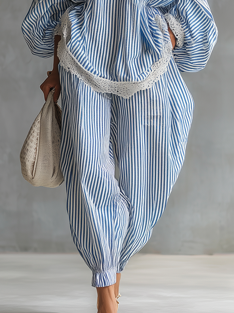 BONNIE | STRIPED SET WITH LACE DETAIL