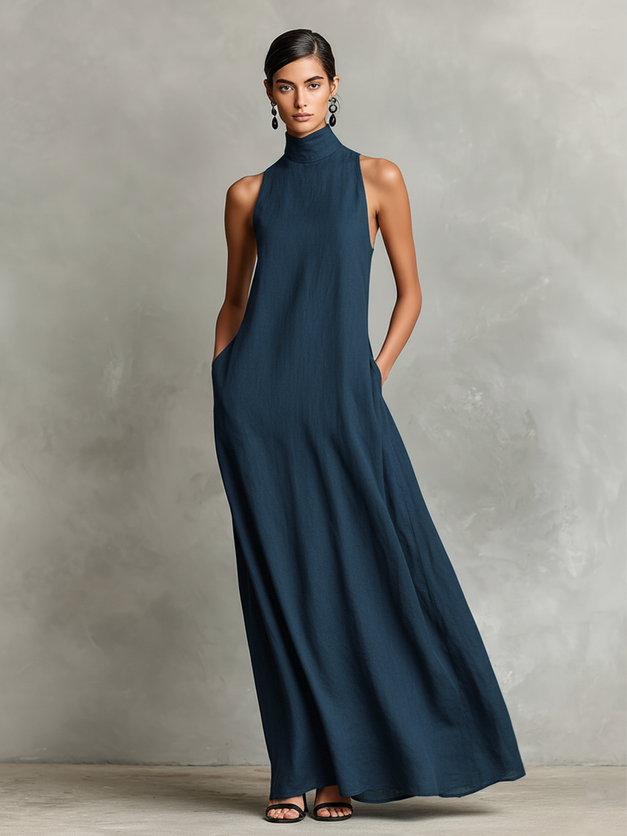 CHARLIE | SLEEVELESS HIGH-NECK MAXI DRESS