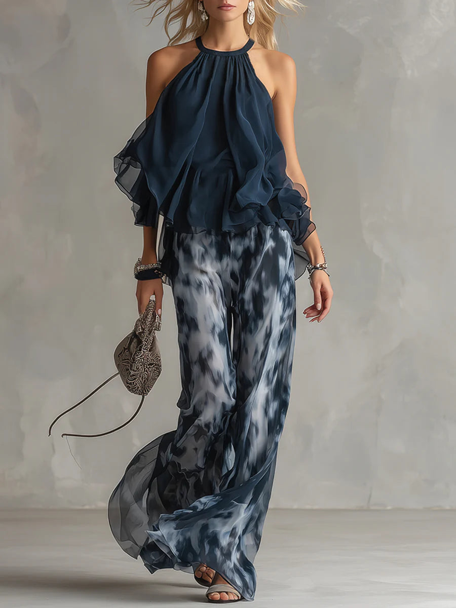 ISLA | RUFFLE TOP AND TIE-DYE TROUSER SET