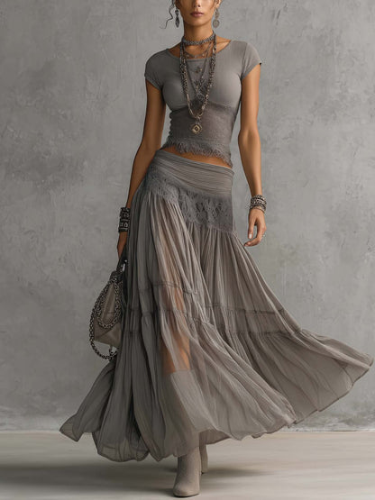 PENNY | CROP TOP AND TIERED MAXI SKIRT SET