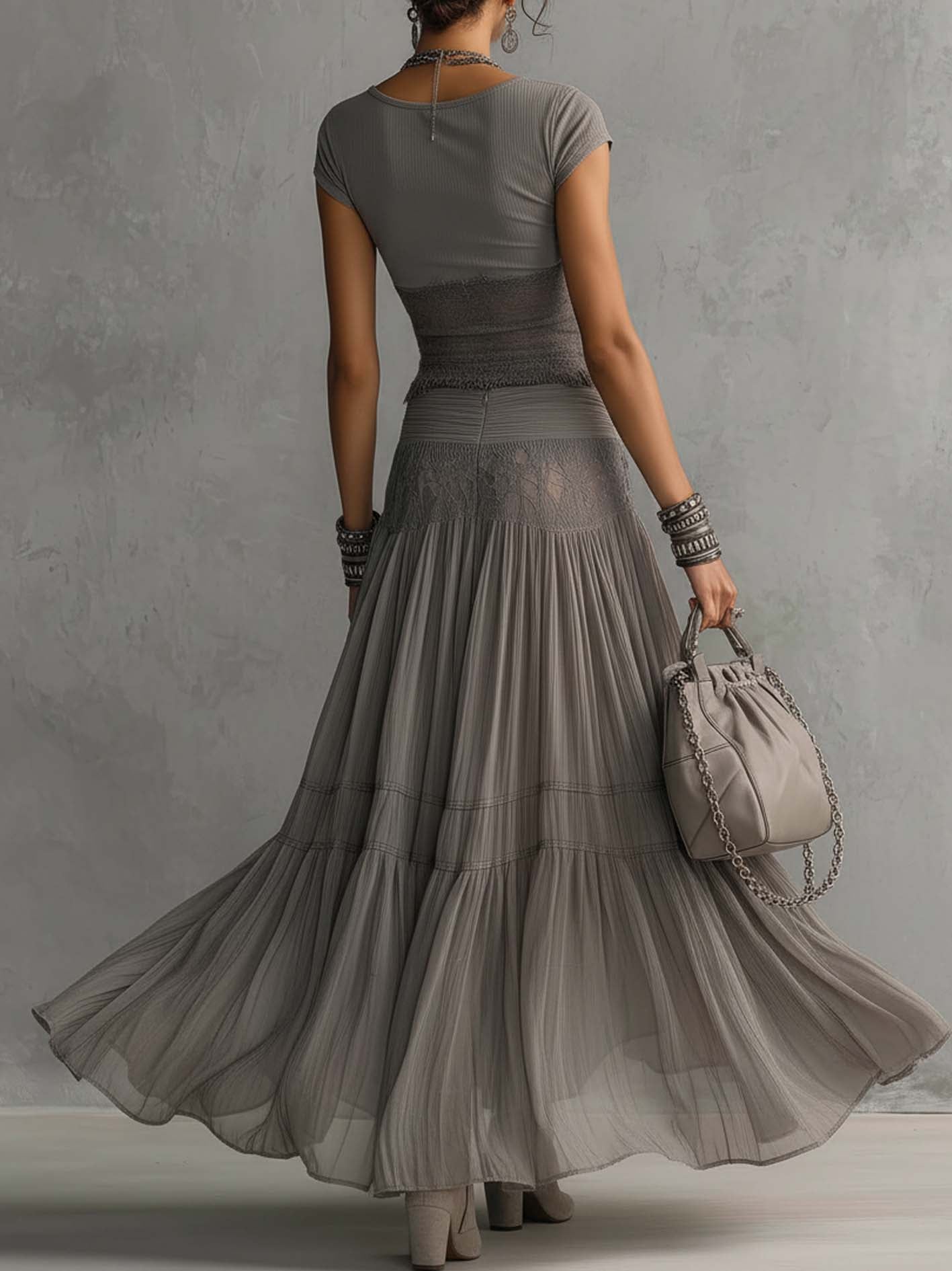 PENNY | CROP TOP AND TIERED MAXI SKIRT SET