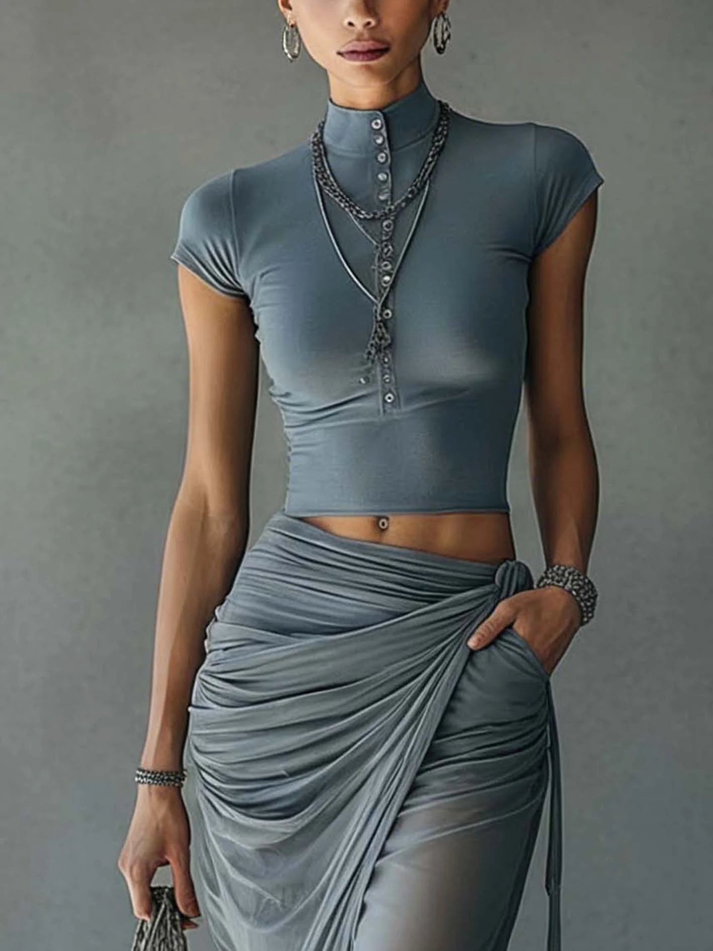 FREYA | CROP TOP AND DRAPED SKIRT SET