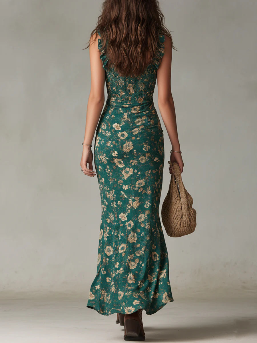 ROSIE | FLORAL DRESS WITH RUFFLE STRAPS AND SLIT