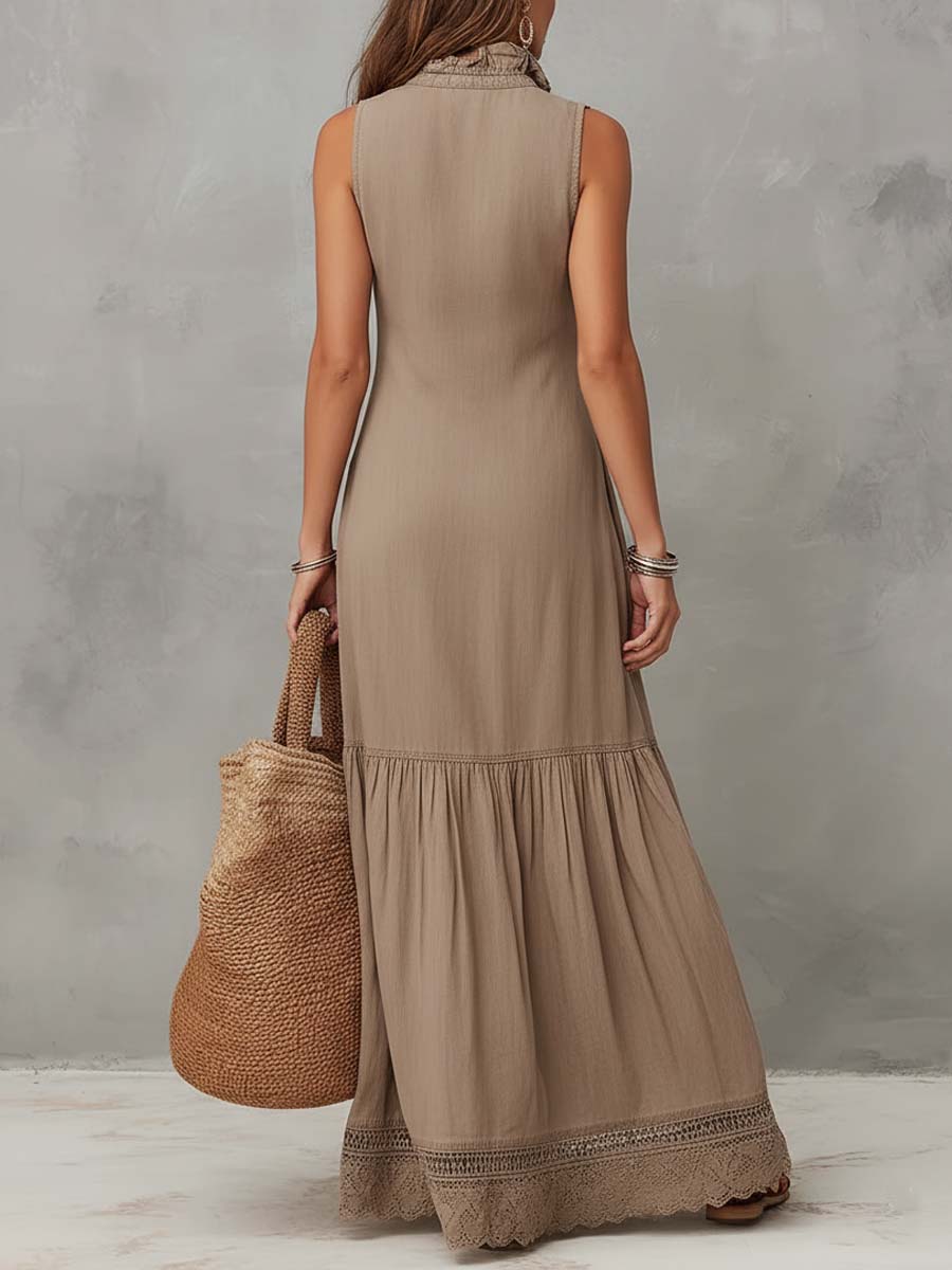 MILLIE | BOHO BUTTONED MAXI DRESS WITH LACE HEM