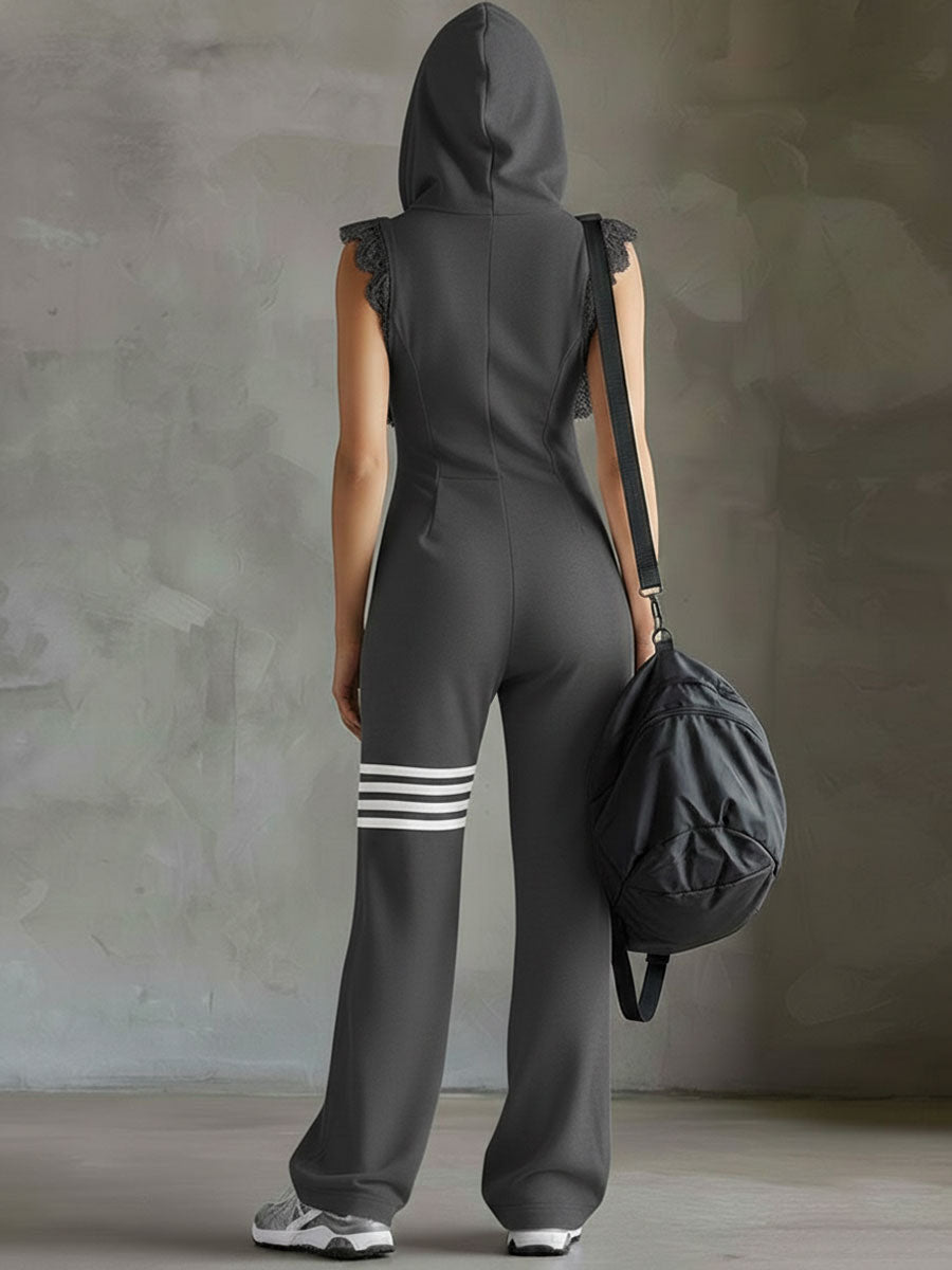 GOLDIE | SPORTY JUMPSUIT WITH HOOD AND ZIP