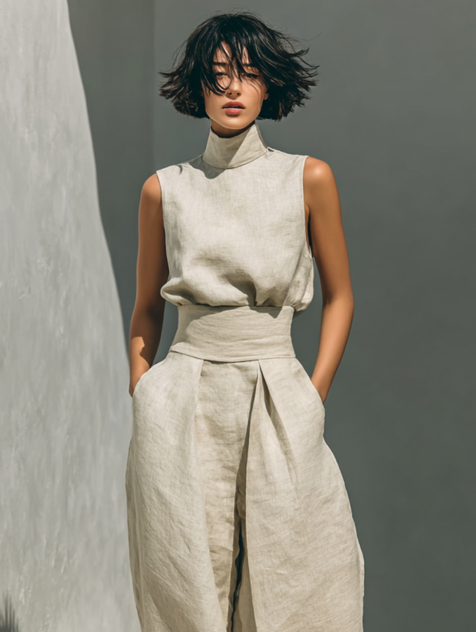 DELTA | HIGH-NECK TOP AND PALAZZO TROUSER SET