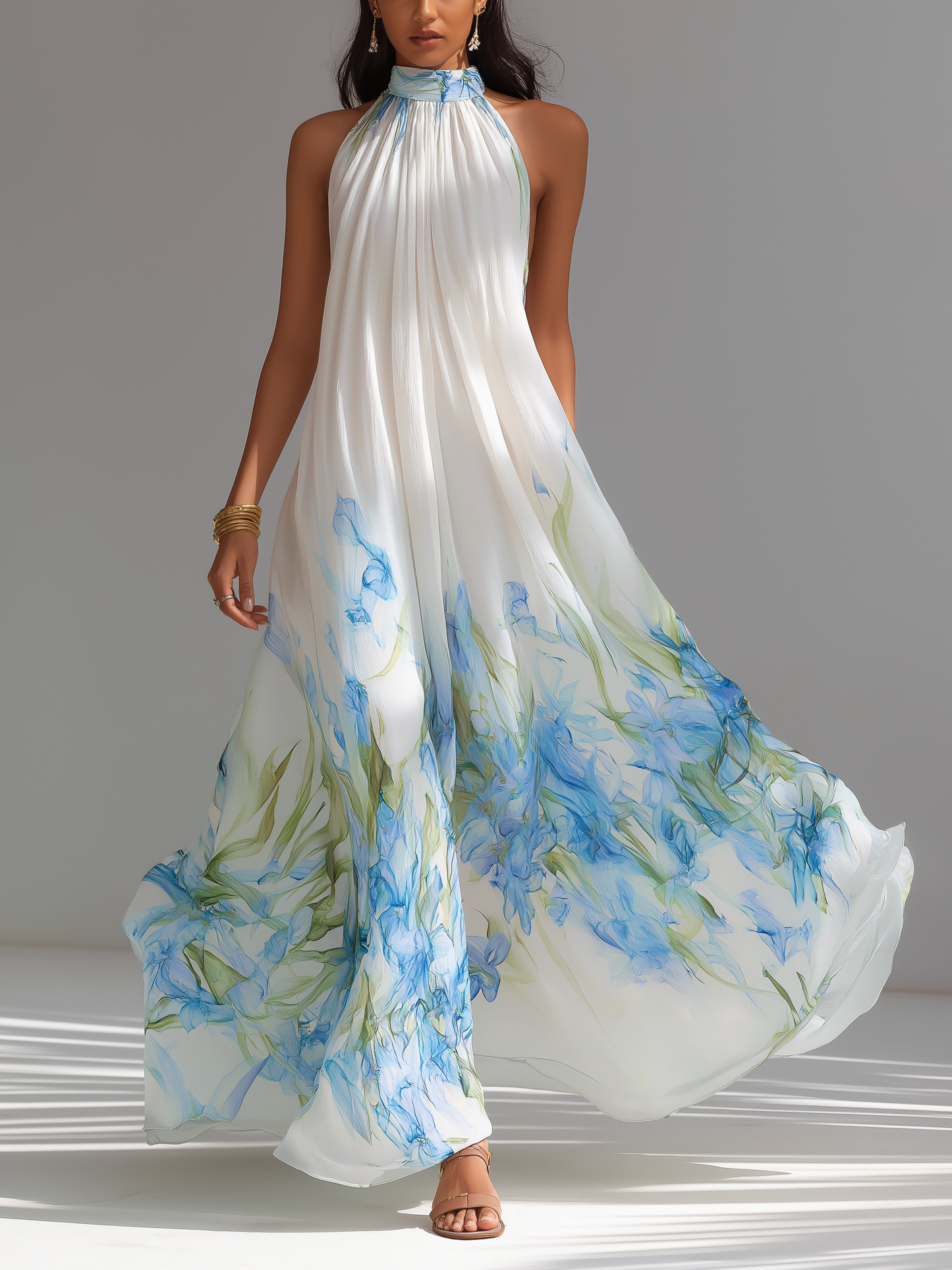 ALICE | FLORAL HALTER-NECK MAXI DRESS