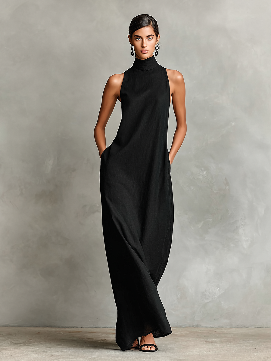 CHARLIE | SLEEVELESS HIGH-NECK MAXI DRESS