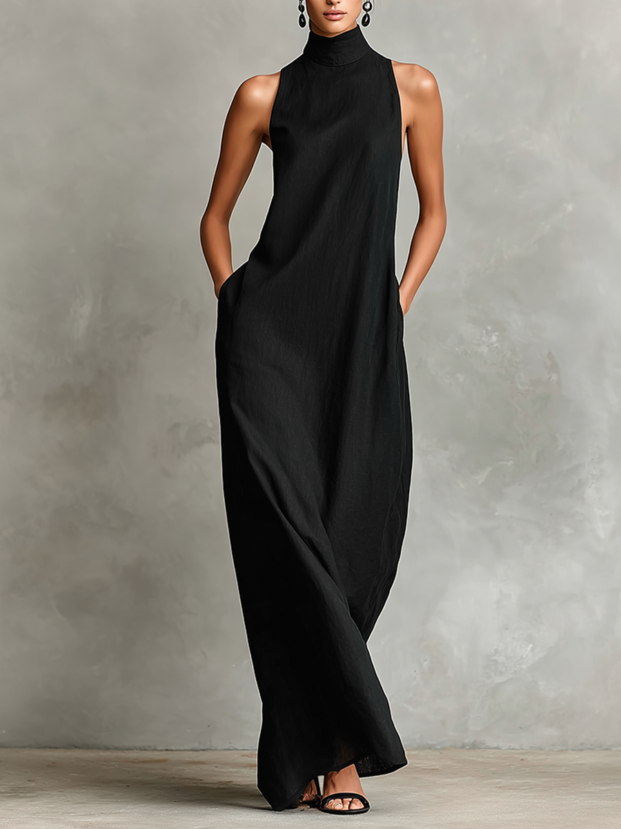 CHARLIE | SLEEVELESS HIGH-NECK MAXI DRESS