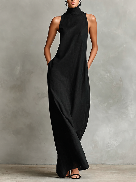 CHARLIE | SLEEVELESS HIGH-NECK MAXI DRESS