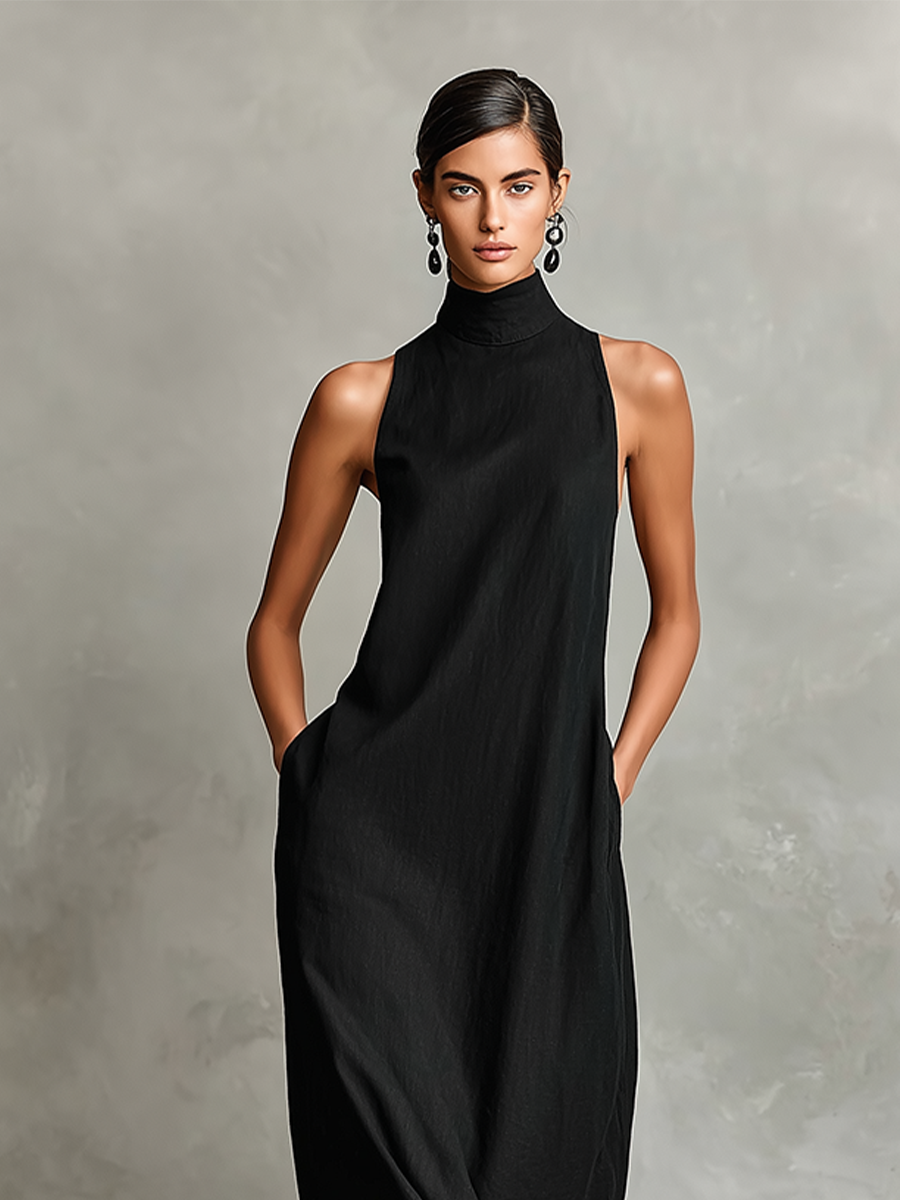 CHARLIE | SLEEVELESS HIGH-NECK MAXI DRESS