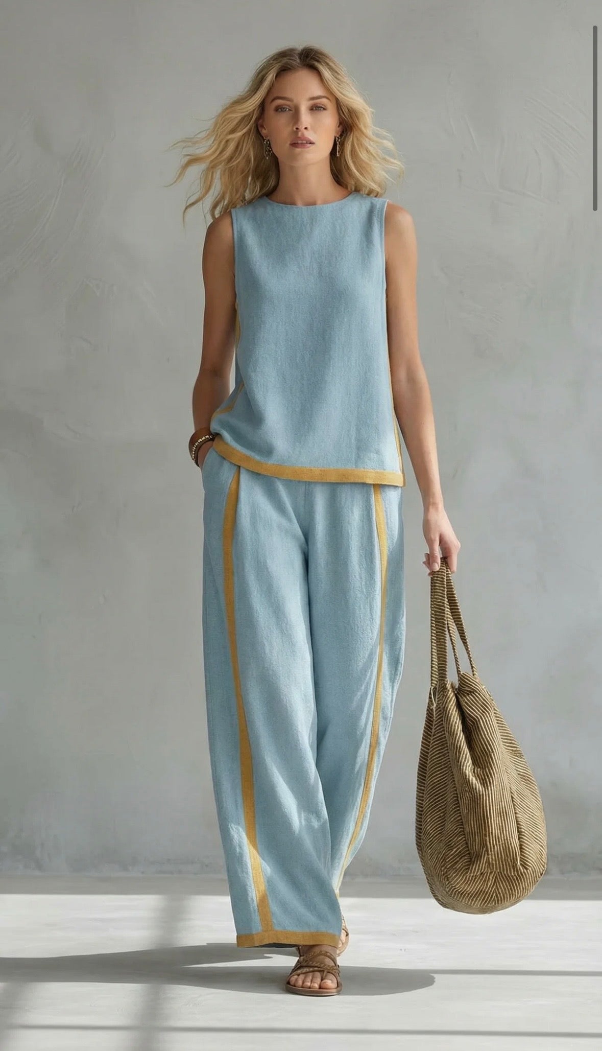 MARNIE | TOP AND TROUSER SET WITH CONTRAST PIPING