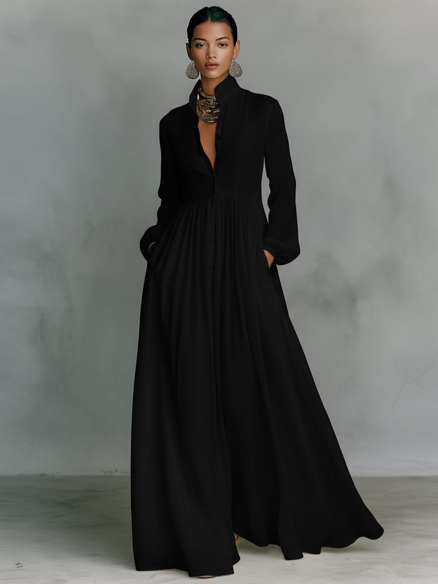 GRACE | BUTTONED MAXI DRESS WITH FLARED SKIRT