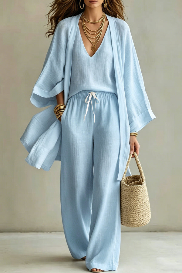 ISABELLA | MINIMAL CHIC THREE-PIECE KIMONO AND PALAZZO SET