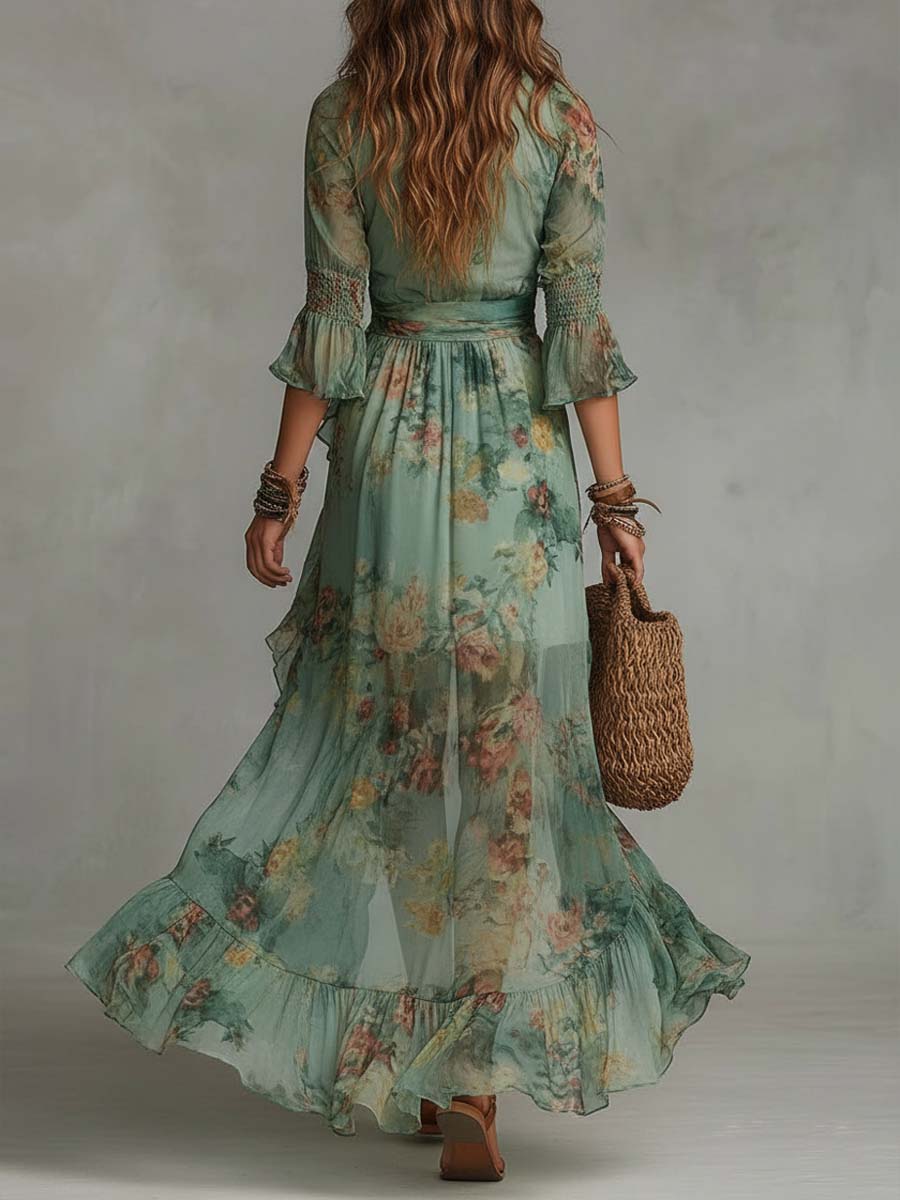 INDI | BOHO FLORAL MAXI DRESS WITH RUFFLES