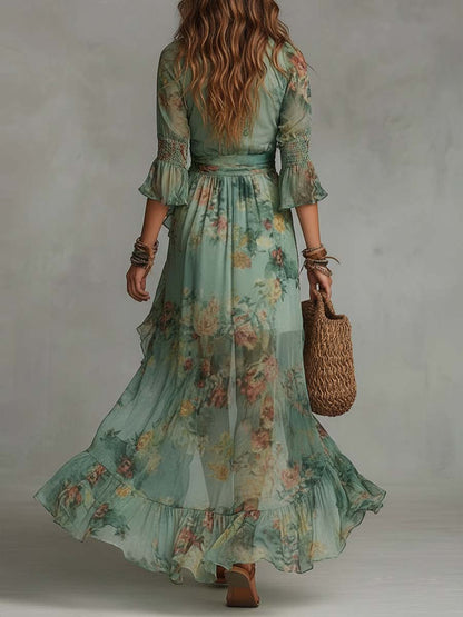 INDI | BOHO FLORAL MAXI DRESS WITH RUFFLES