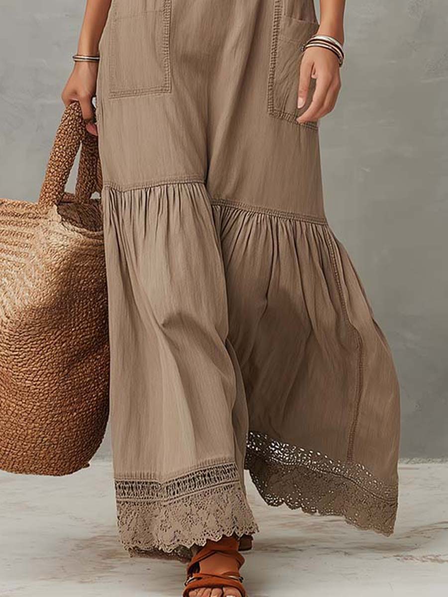 MILLIE | BOHO BUTTONED MAXI DRESS WITH LACE HEM