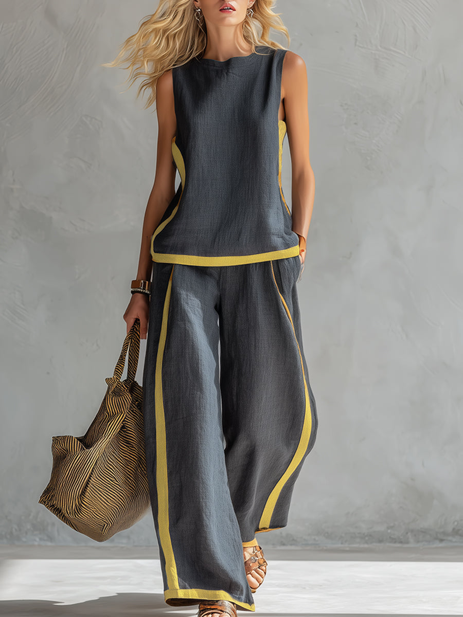 MARNIE | TOP AND TROUSER SET WITH CONTRAST PIPING