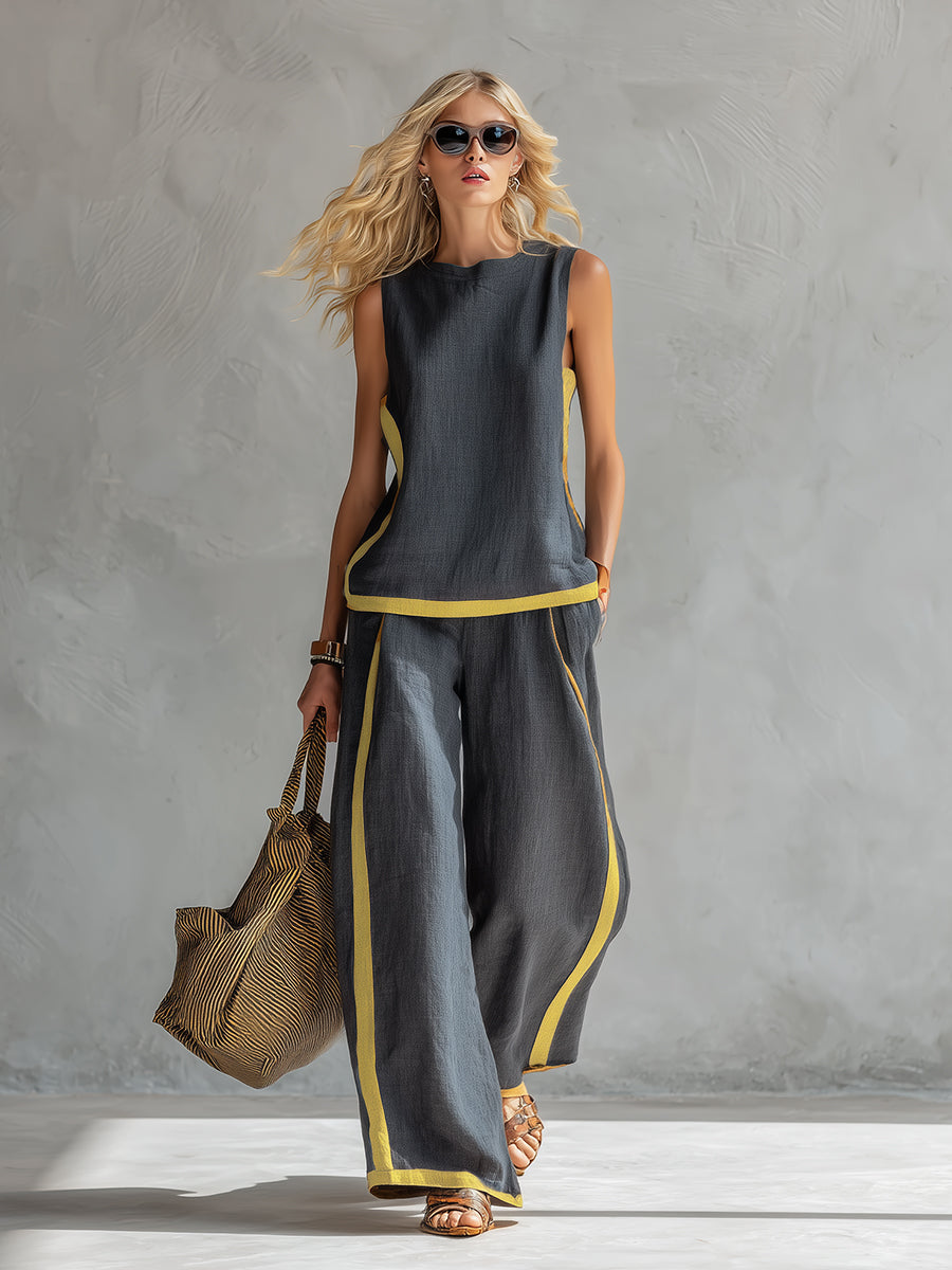 MARNIE | TOP AND TROUSER SET WITH CONTRAST PIPING
