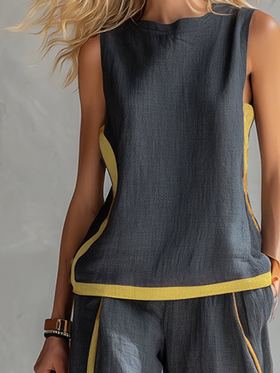MARNIE | TOP AND TROUSER SET WITH CONTRAST PIPING