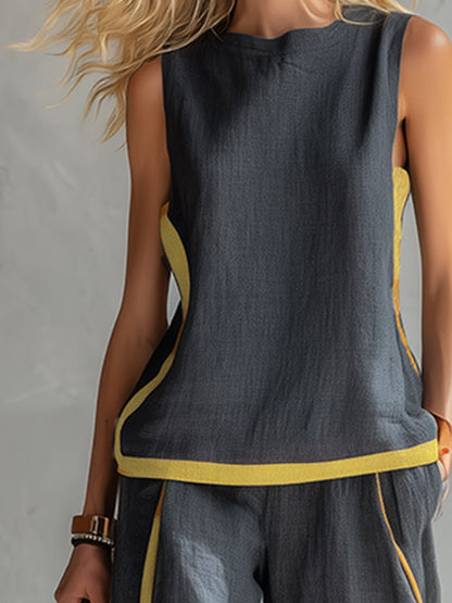MARNIE | TOP AND TROUSER SET WITH CONTRAST PIPING