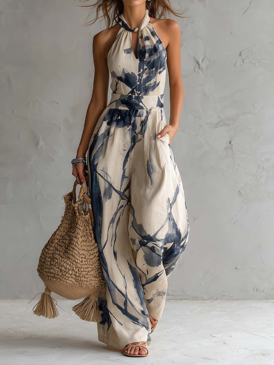 BILLIE | PAINTERLY-PRINT PALAZZO JUMPSUIT