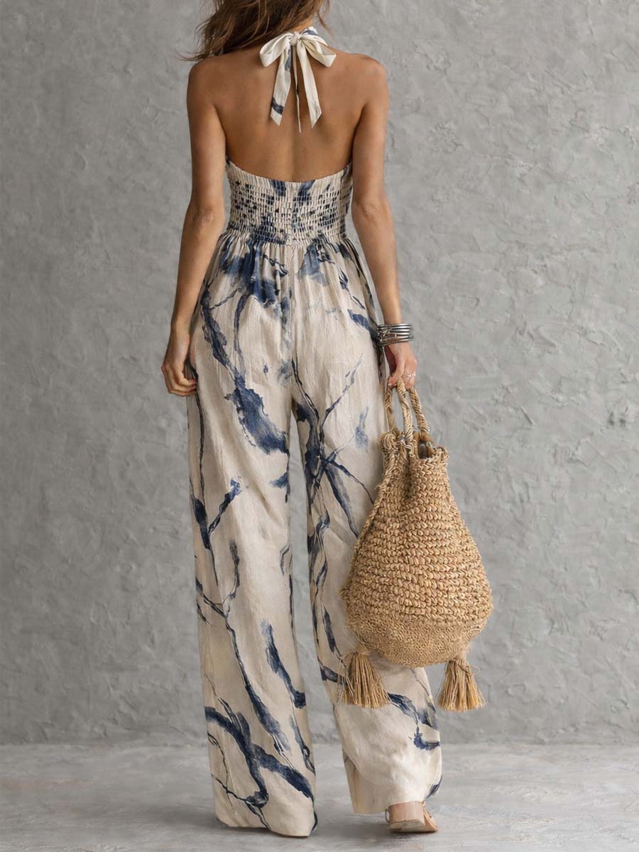 BILLIE | PAINTERLY-PRINT PALAZZO JUMPSUIT