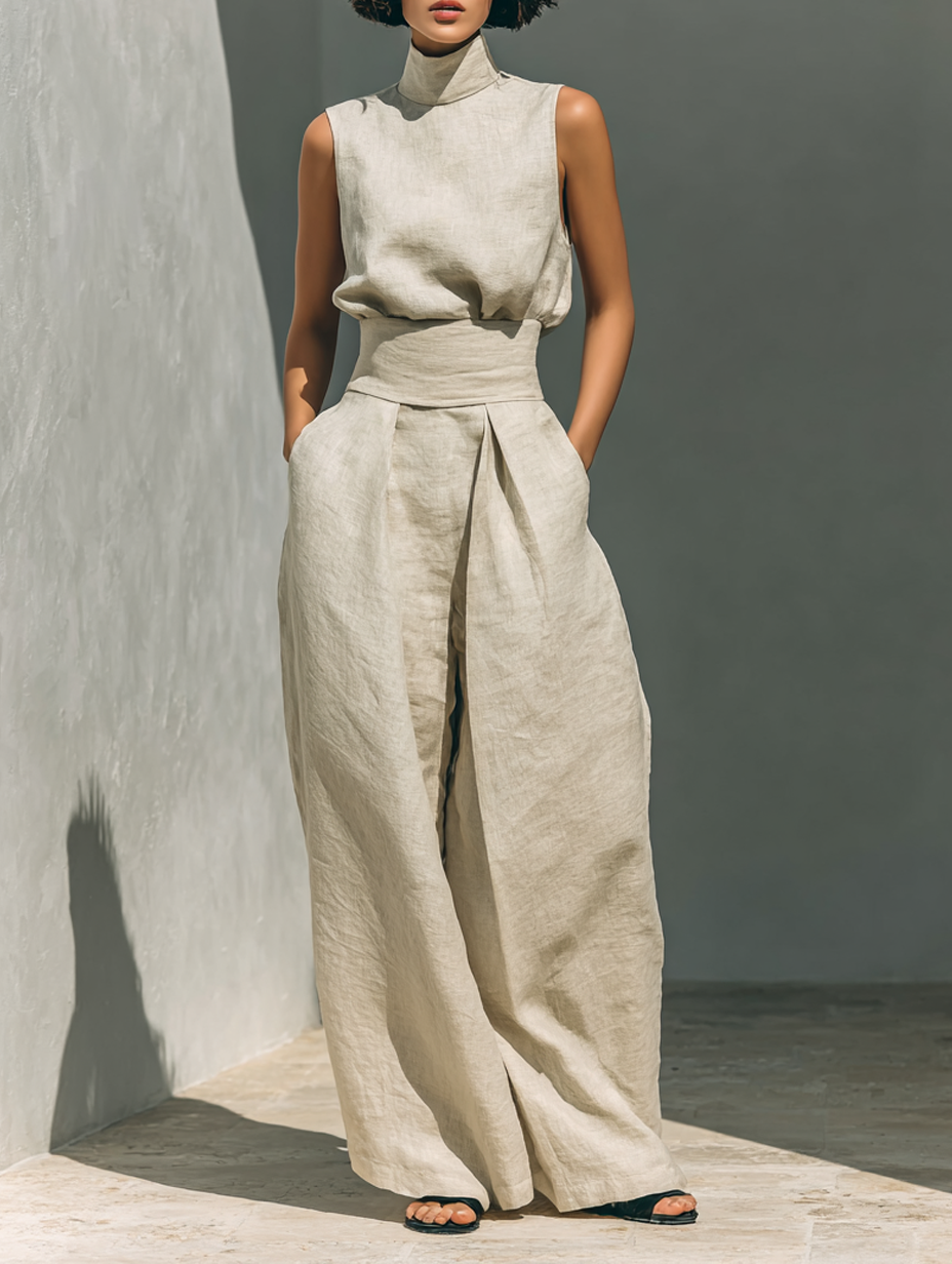 DELTA | HIGH-NECK TOP AND PALAZZO TROUSER SET