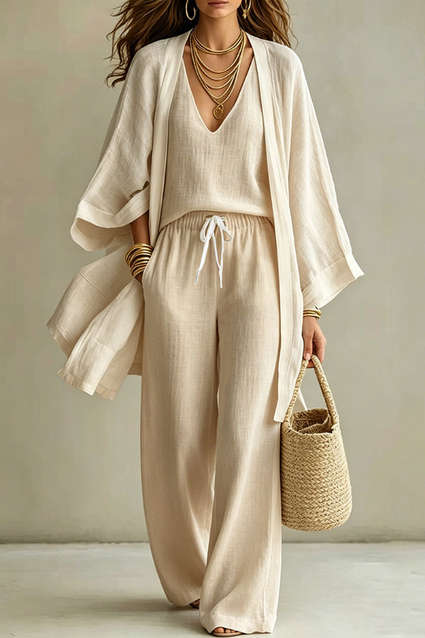 ISABELLA | MINIMAL CHIC THREE-PIECE KIMONO AND PALAZZO SET