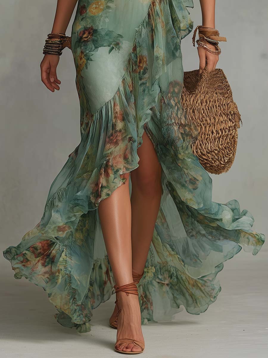 INDI | BOHO FLORAL MAXI DRESS WITH RUFFLES