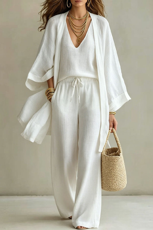 ISABELLA | MINIMAL CHIC THREE-PIECE KIMONO AND PALAZZO SET