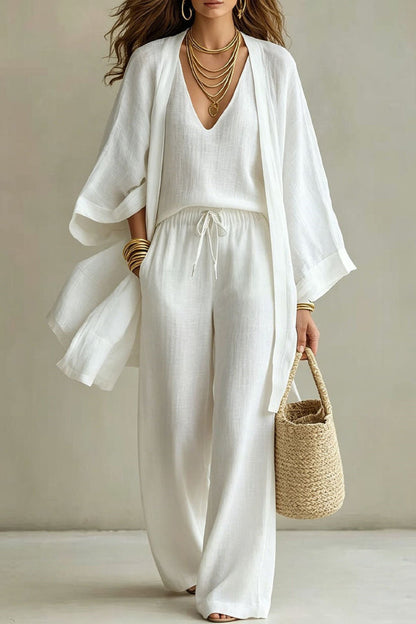 ISABELLA | MINIMAL CHIC THREE-PIECE KIMONO AND PALAZZO SET