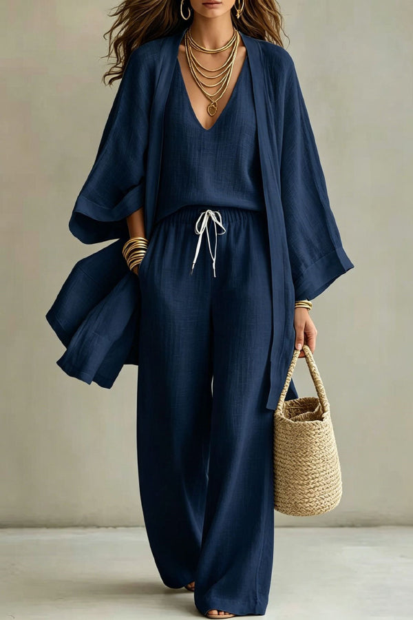 ISABELLA | MINIMAL CHIC THREE-PIECE KIMONO AND PALAZZO SET