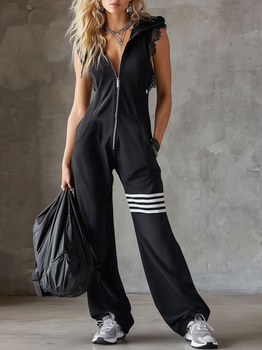 GOLDIE | SPORTY JUMPSUIT WITH HOOD AND ZIP