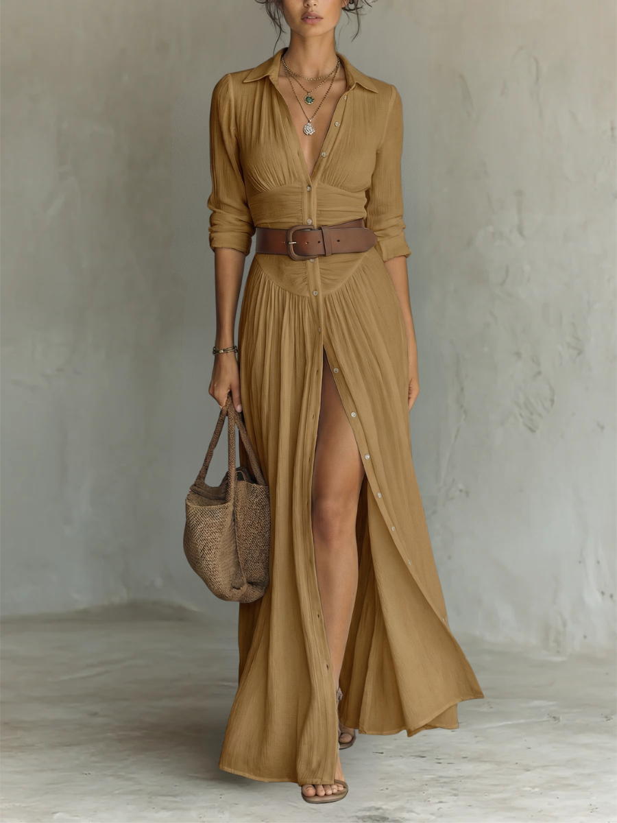 SHELBY | BUTTONED MAXI SHIRT DRESS WITH SLIT
