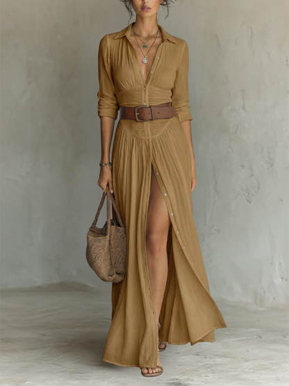SHELBY | BUTTONED MAXI SHIRT DRESS WITH SLIT