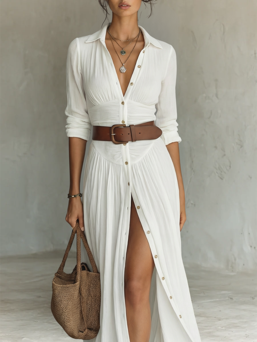 SHELBY | BUTTONED MAXI SHIRT DRESS WITH SLIT