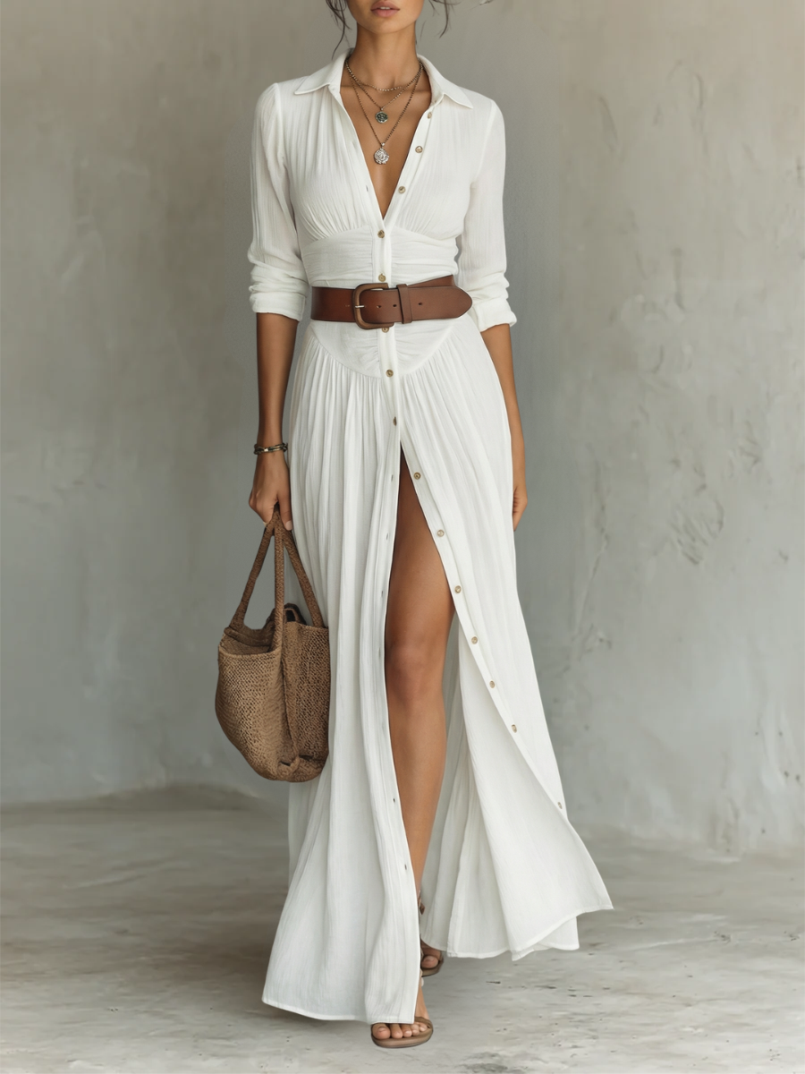 SHELBY | BUTTONED MAXI SHIRT DRESS WITH SLIT