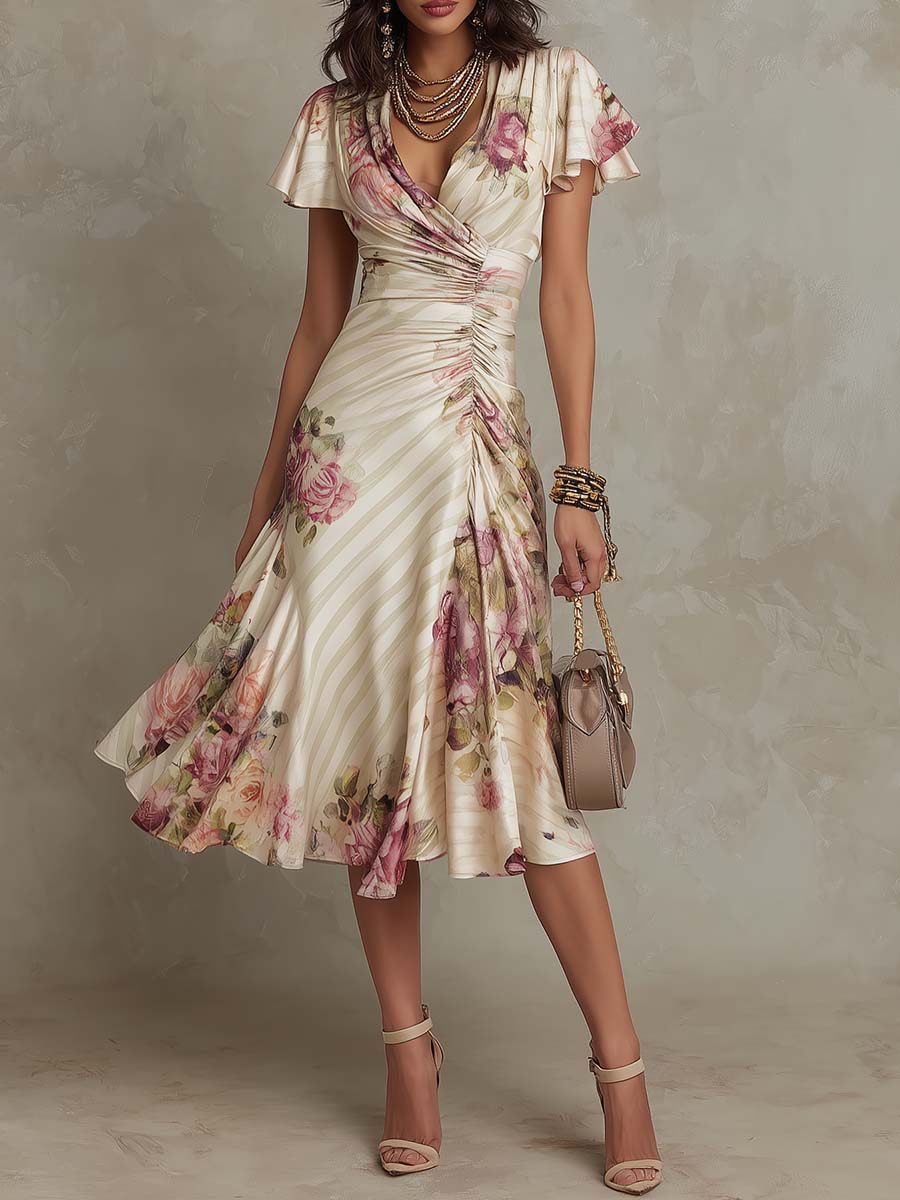 MARGOT | FLORAL MIDI DRESS WITH BUTTERFLY SLEEVES