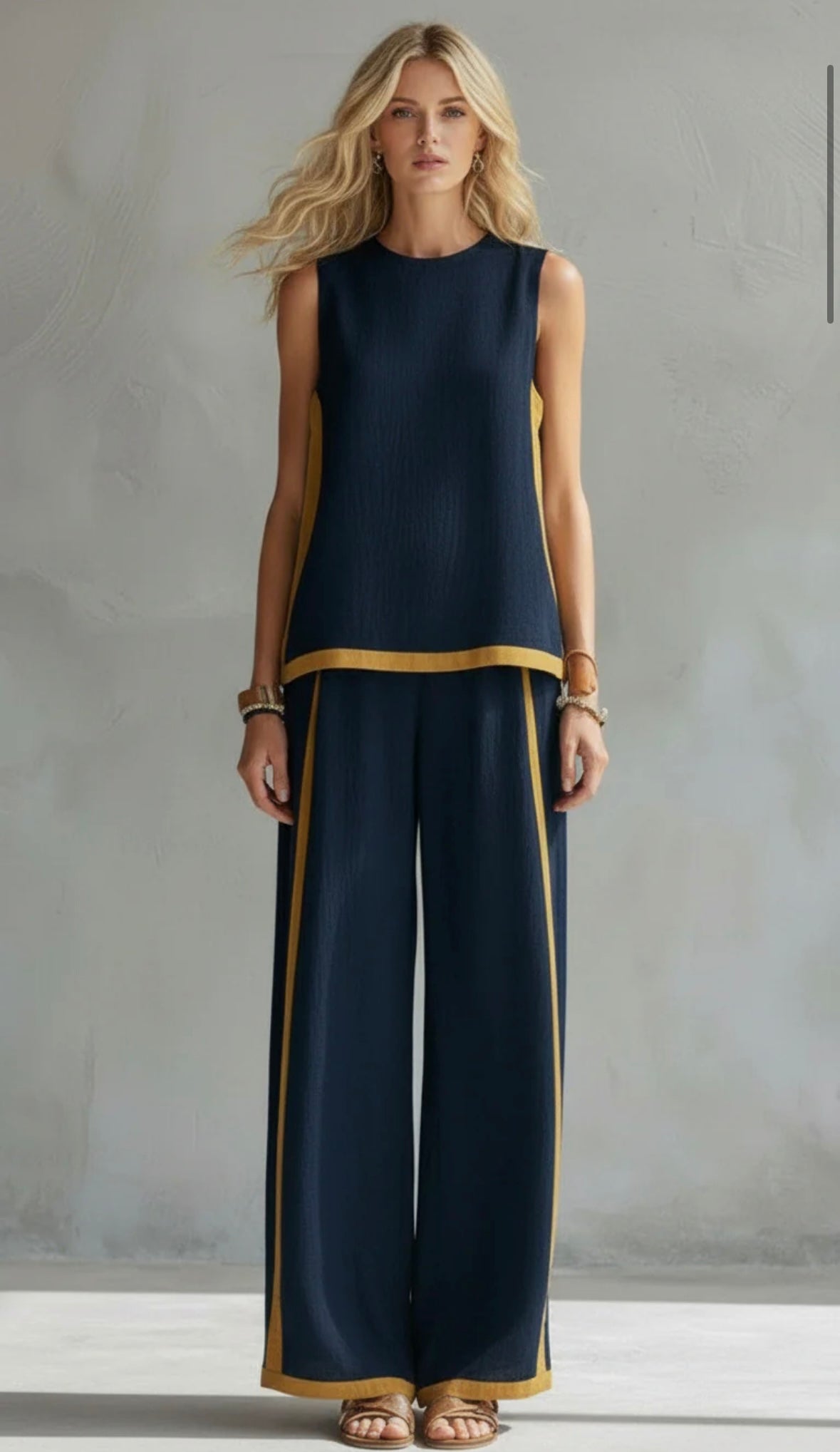 MARNIE | TOP AND TROUSER SET WITH CONTRAST PIPING