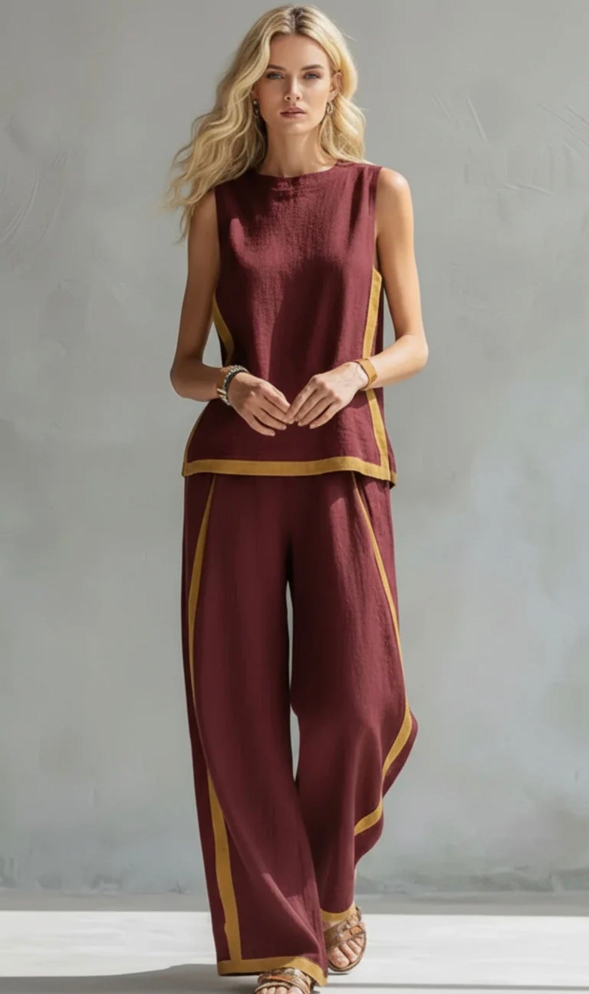MARNIE | TOP AND TROUSER SET WITH CONTRAST PIPING