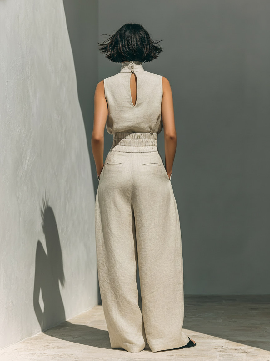 DELTA | HIGH-NECK TOP AND PALAZZO TROUSER SET
