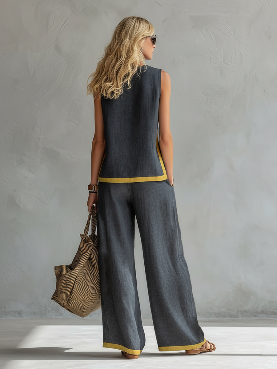 MARNIE | TOP AND TROUSER SET WITH CONTRAST PIPING