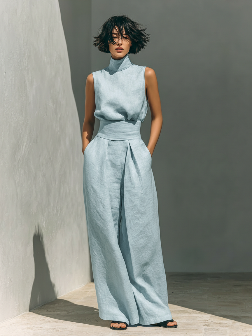 DELTA | HIGH-NECK TOP AND PALAZZO TROUSER SET