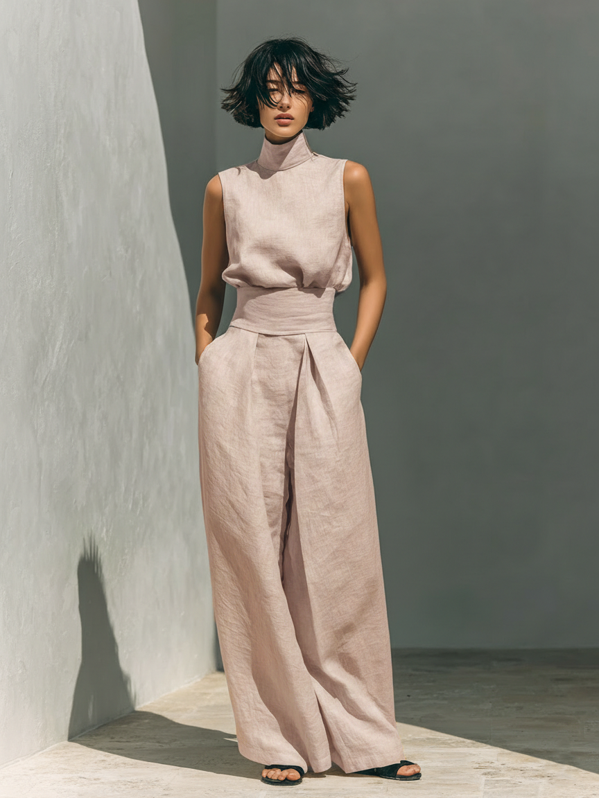 DELTA | HIGH-NECK TOP AND PALAZZO TROUSER SET