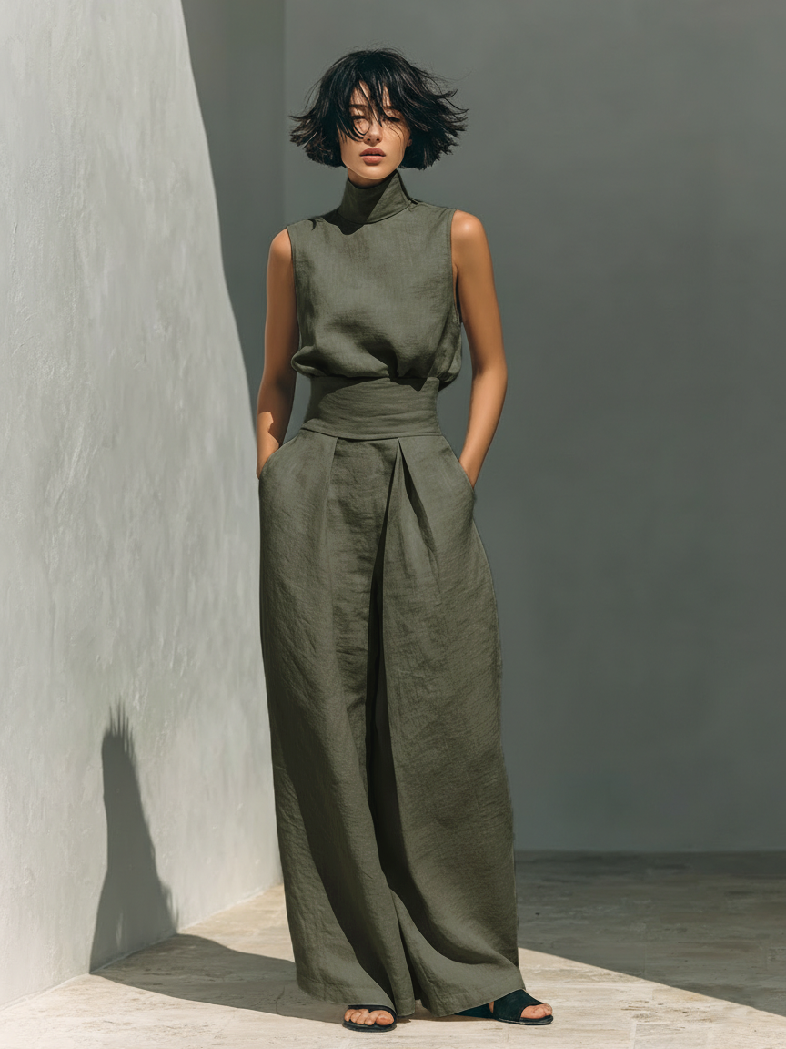 DELTA | HIGH-NECK TOP AND PALAZZO TROUSER SET
